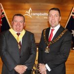 Mayor George Brticevic, right, and his deputy Darcy Lound on the night night they were elected last month.